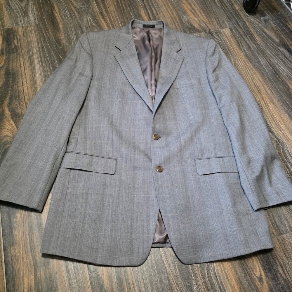 Lauren Ralph Lauren Mens 44L Gray Wool Herringbone Plaid 2-Button Blazer Jacket
